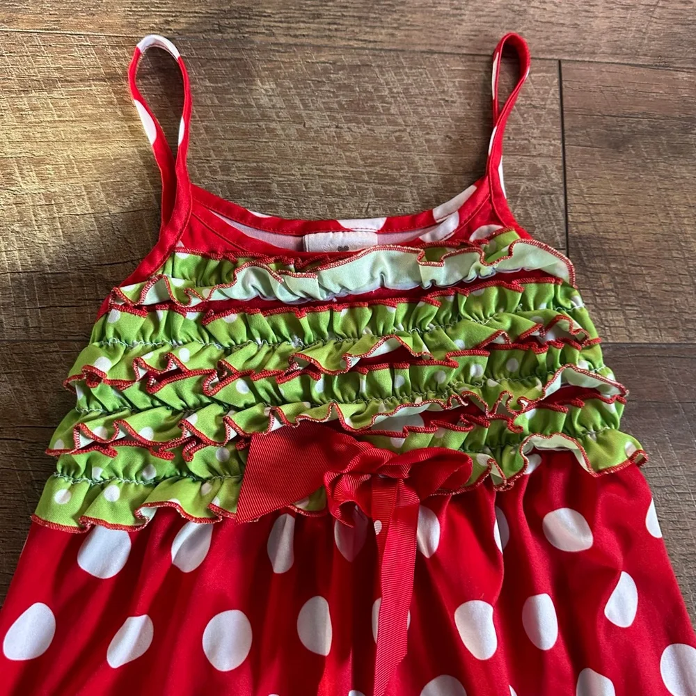 Girls Laura Dare Nightgown Size 7 Red Green Polka Dot Ruffle